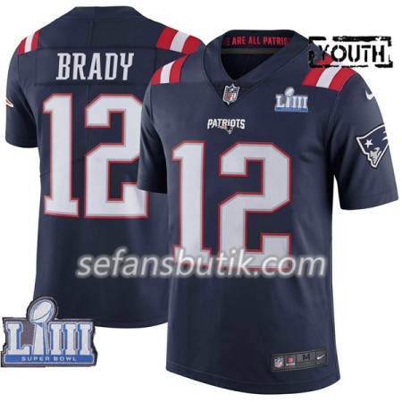New England Patriots Tröjor Tom Brady 12 Nike Blå 2019 Super Bowl LIII - Barn